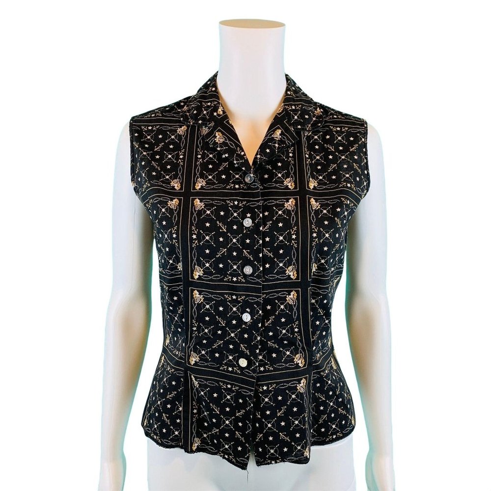 Vintage 1950s Novelty Blouse Women's Small Sailor Star Print Sleeveless Top